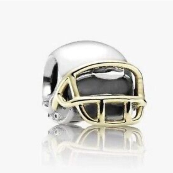 Pandora 925 & 14K Gold 2 Tone NFL Football Sports Helmet Rare Retired Bead Charm - Picture 1 of 7